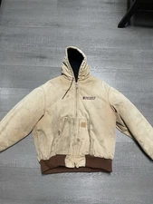 Vintage Carhartt Jacket Mens XL Brown Hooded Full Zip Faded MADE IN USA