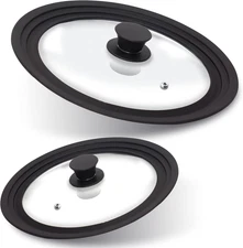 Silicone Universal Lid for Pots, Pans and Skillets - Tempered Glass Covered with