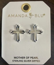 AMANDA BLU SILVER MOP INSET CROSS EARRINGS 