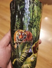Taza de café alta de vidrio con leche envoltura completa tigre de la selva con estampado de vida silvestre