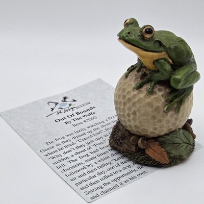 Tim Wolfe Sculpture ''Out of Bounds'' Frog on Golf Ball Story card Original NIB