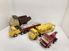 Lot Of 4 Vintage Tonka And Marx Trucks Car Hauler Dump Ladder Pressed Steel