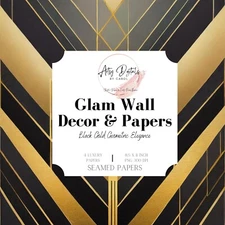 Set of 4 Geometric, Sharp Lines, Elegant Curves, Black, Gold Wall Art