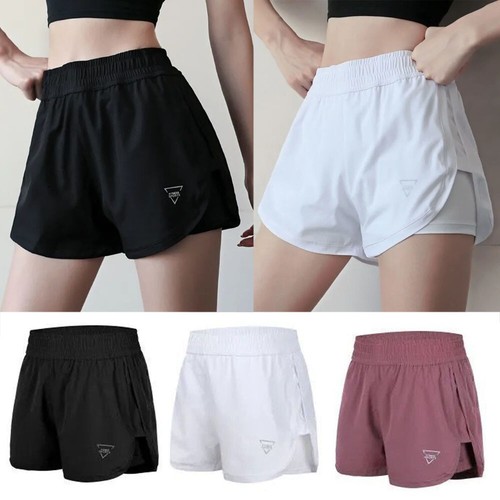 Women's Sports Gym Yoga Double Layer Elastic Shorts Sizes New Quick Dry Solid