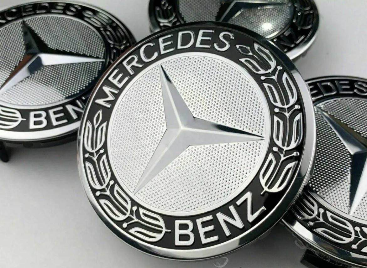 4pcs Mercedes Alloy Wheel Centre Caps 75mm Badges Black Hub Emblem - SET