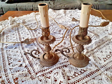 Coppia lampade lumi da appoggio abatjour vintage vecchie metallo bronzo?