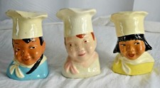 qty 3 McCarty Bros 1947 California Pottery Chef Salt Pepper, 5.5", 011