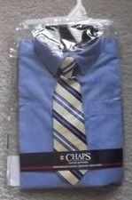 CHAPS BOYS BLUE DRESS SHIRT AND TIE - LONG SLEEVE - SIZE 4 - NIP