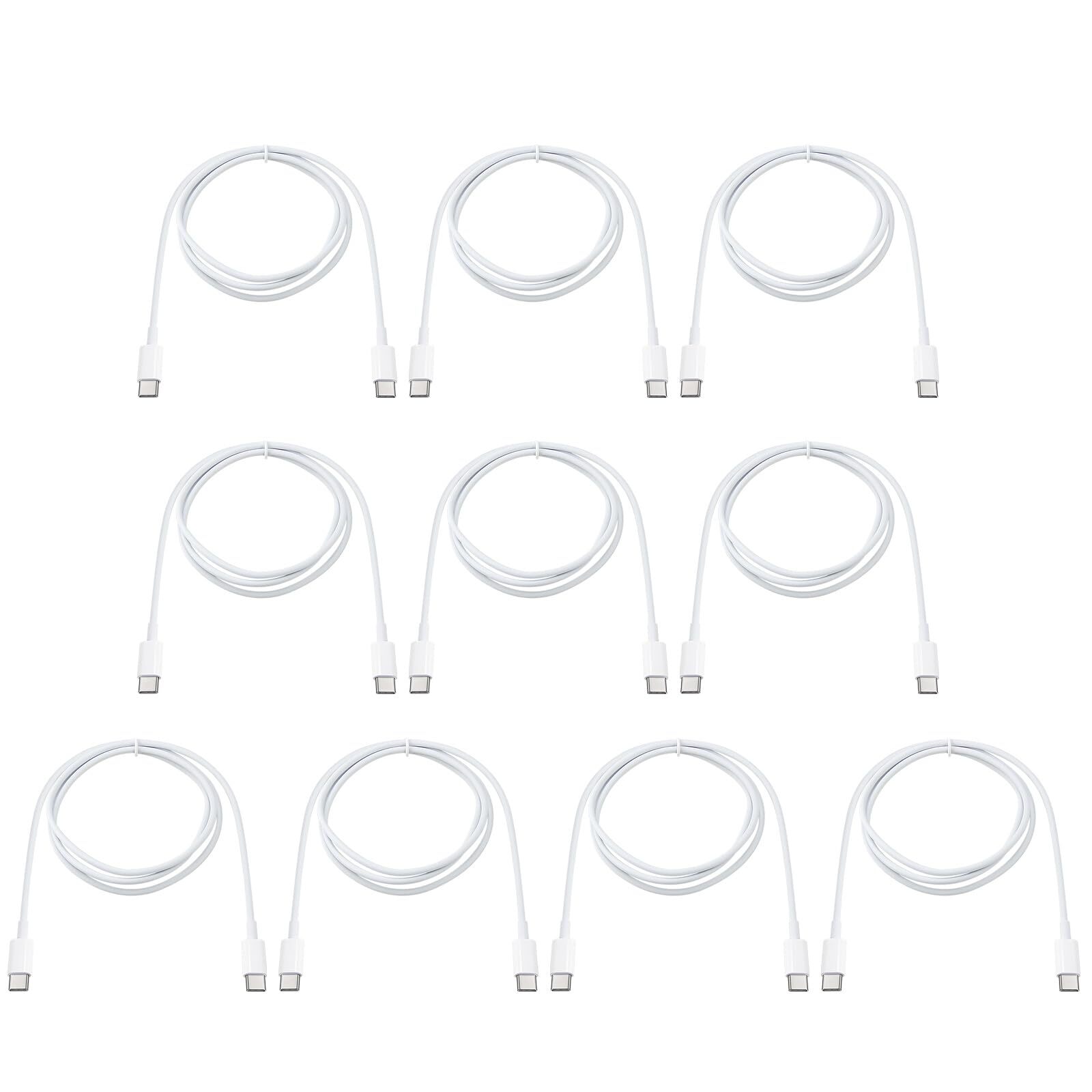 10-Pack 3FT White USB-C to USB-C Fast Charging Cables 20W Bulk