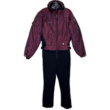 Nils Vintage Snow Ski Suit Snowsuit L 12 One-Piece Stretch 80s 90s Maroon Black