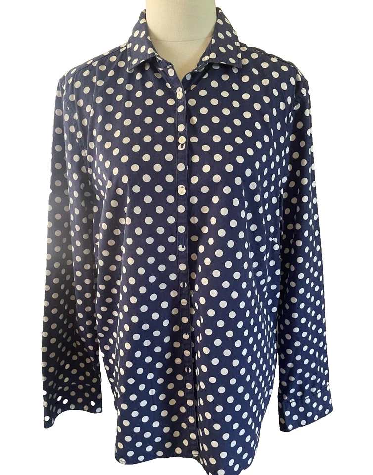 Charles Tyrwhitt Shirt Size 16 Navy With White Dot Long Sleeve Cotton - Image 2 of 4