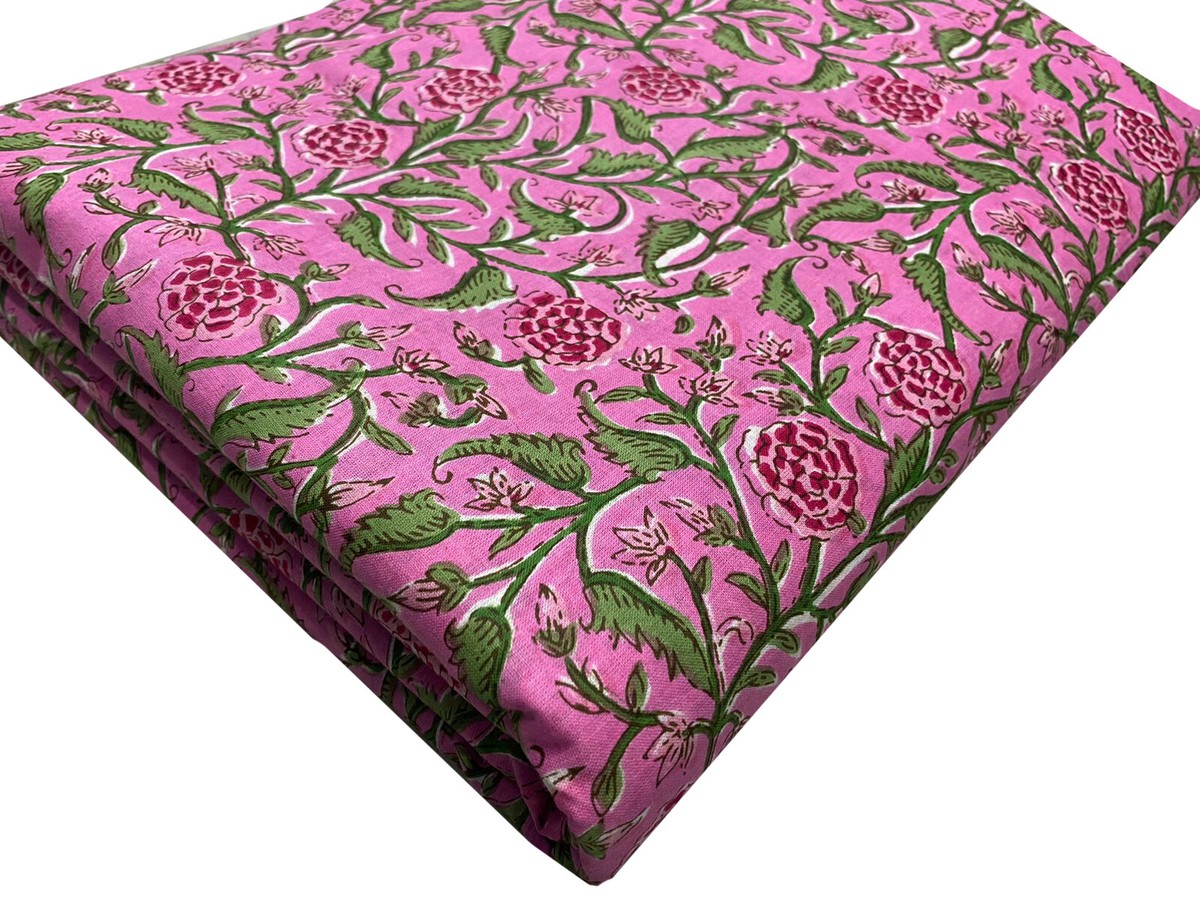 Pink Floral Print Indian Cotton Fabric Dressmaking Sewing Running Fabric 10 Yard