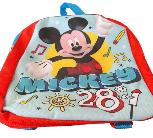 Mickey Mouse Backpack Youth 10"x 8"x 2.5" Red Blue Multi Pocket 28 Disney School - Picture 2 of 8
