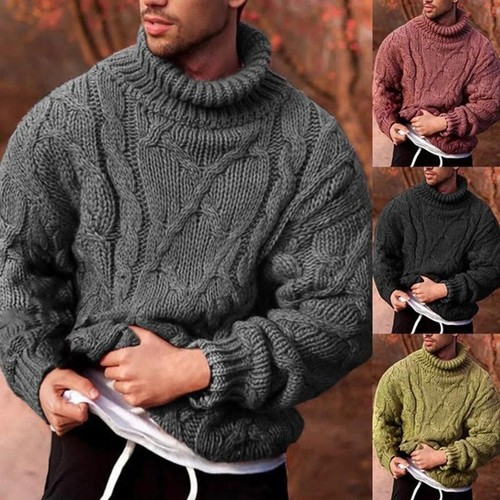 Men's Sweater High Collar Loose Turtle Neck Autumn Winter Warm Thick Twisted - Picture 17 of 28