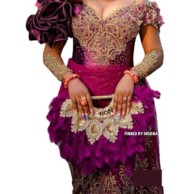 purple and gold african wedding dresses Yellow Mermaid Ruffled Strapless Prom Dress, MP1037 main image 0