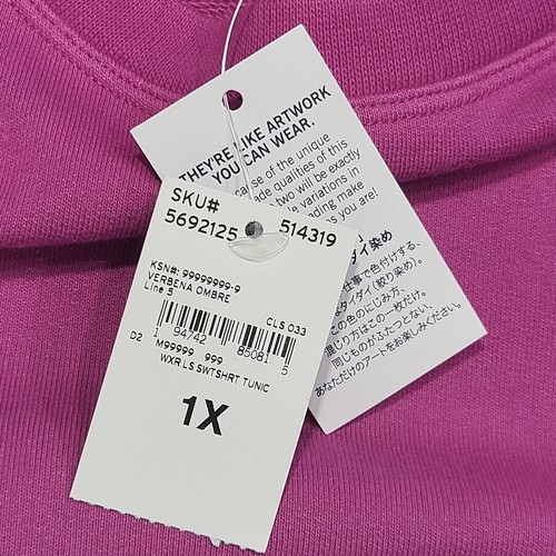 Lands End Serious Sweats Heavy Cotton Sweatshirt 1X Plus Size Pink Ombre Print - Picture 8 of 12