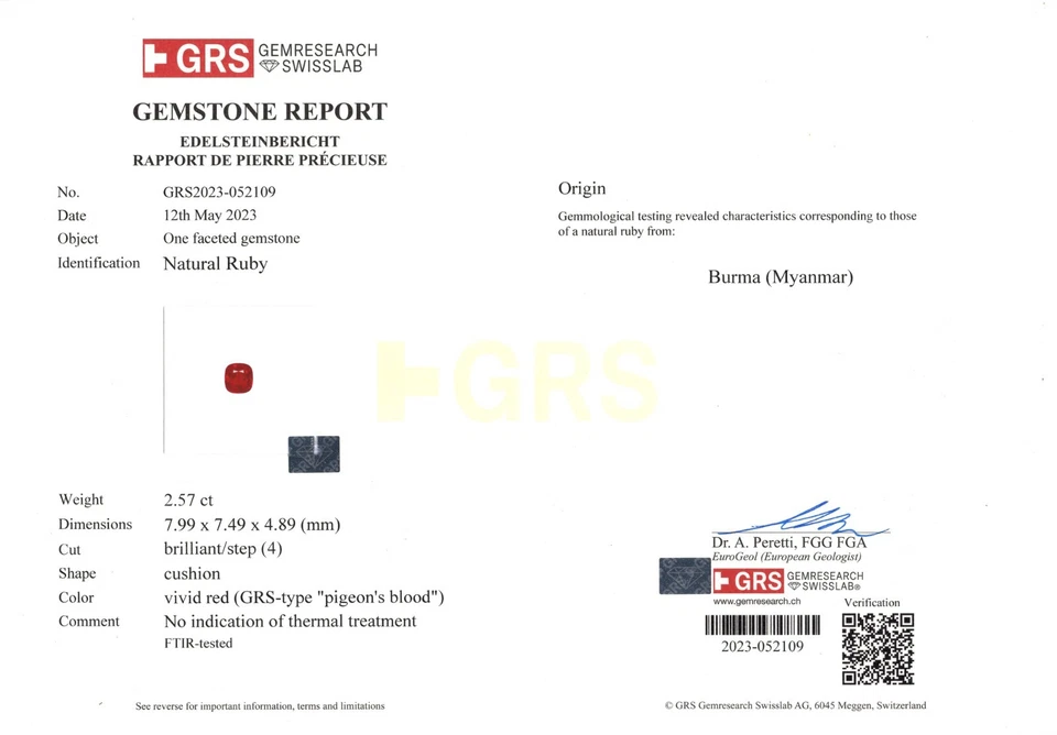 SSEF, GIA & GRS Certified BURMESE Ruby 2.57 Ct. Natural Untreated PIGEON'S BLOOD - Image 4 of 4