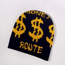 US Dollar Pattern Knit Beanie Hat Money Graphic Hip Hop Skull Cap Winter Hat
