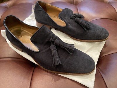 Jimmy Choo ブラックスエードタッセルローファー JIMMY CHOO(ジミーチュウ) シグネチャー 総柄 タッセル