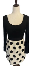 VTG PHOEBE COUTURE DRESS Size 6 Large Fuzzy Polka Dots Black Top White Bottom