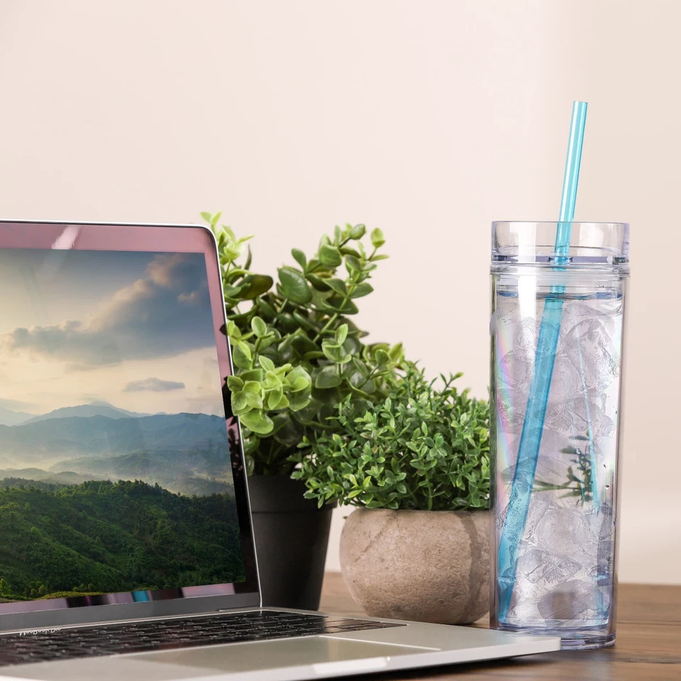 Juego de 12 vasos acrílicos ajustados de doble pared 16 OZ, con pajitas  Foto 4 de 4