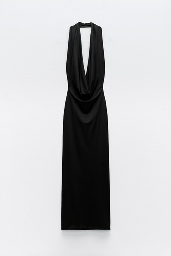 Zara langes drapiertes Neckholder Kleid tiefer Ausschnitt schwarz Gr. S Small 3152/242 Neu - Bild 23 von 24