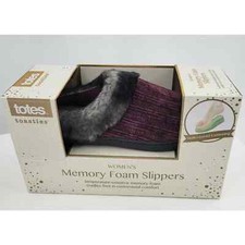 Totes Toasties Women's Memory Foam Slippers Burgundy Black Large 8-9 Faux Fur