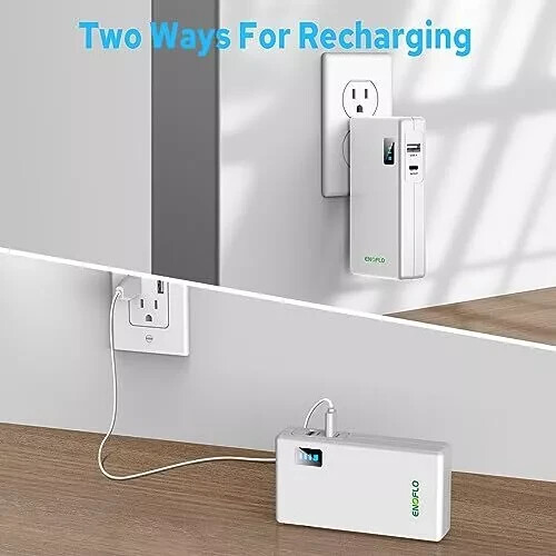 Portable Power Bank with 18W Fast Charging USB-C and Built-in AC Wall Plug in White  