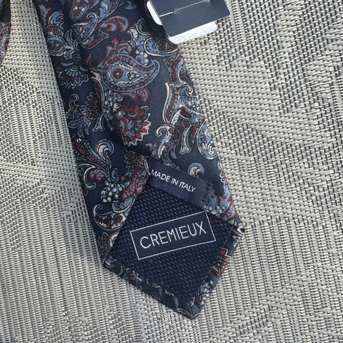 DANIEL CREMIEUX Herren marineblau Paisley 100 % Seide Strick HÜNNT schmale Krawatte Italien neu mit Etikett - Bild 7 von 9