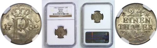 1782 A Germany Prussia 1/24th Thaler Friedrich II (The Great) KM# 296 NGC MS 64