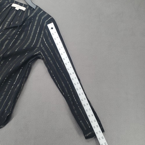 Ann Taylor Loft Women's Blouse Size XSP Petite Black Sheer Striped Roll Tab - Picture 10 of 18