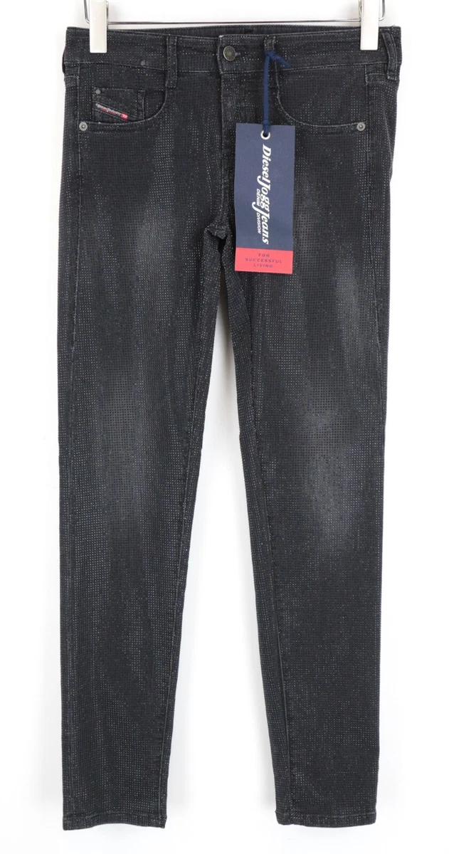 DIESEL D-Ollies-SX-NE 0093H W26 Women Jogg Sweat Jeans Slim Grey Rhinestones