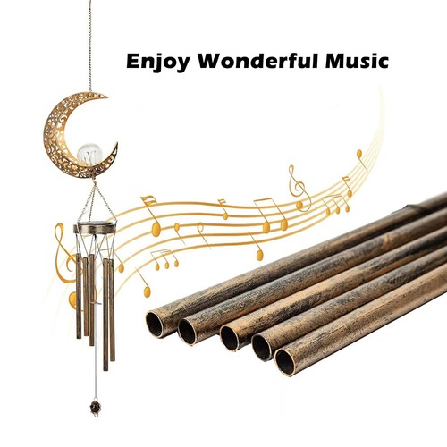 Solar Hanging Metal Wind Chime Light LED Waterproof Outdoor Moon and Sun Decor - Picture 6 of 29