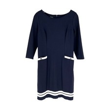 Talbots Dress Womens Size 2 Navy Ponte Knit White Grosgrain Ribbon Nautical
