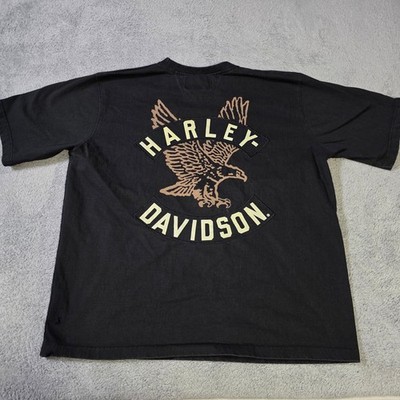 Harley-Davidson Mens XL T-Shirt Black Eagle Graphic Back Print Biker Tee Distres