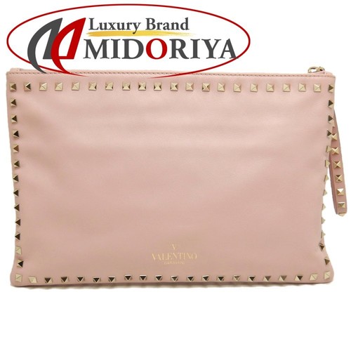 VALENTINO Valentino Rockstuds Clutch Second Bag Lamb Leather Pink Women s 253595