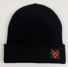 Black Cuffed Knit Logo Winter Beanie Hat One Size Acrylic Mens Slouchy Casual