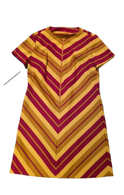 Vintage 1960s womens red amd gold chevron pattern shift dress Size S