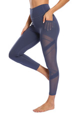 Women Mesh High Waist Leggings with Pockets Yoga Pants Workout S-XL DM for Size