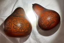 Set of 2 Beautifully Hand-Carved, Palm-Held Ecuador Gourd Music Shakers Maracas
