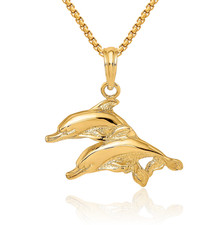 14K Solid Yellow Gold Dolphin Necklace