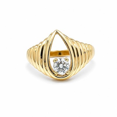14 Karat Gelbgold 0,35 kt Diamant Solitär gerippt offen birnenförmiger Ring