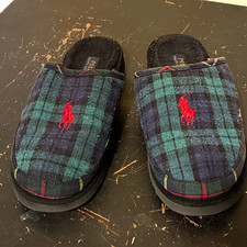 Polo Ralph Lauren Men  s Plaid Slip-On Lined Slippers Green/Blue US size 12