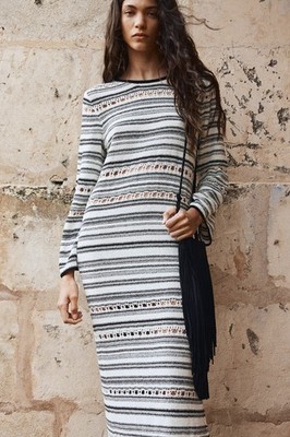 H&M Divided NWT Womens Medium Dress Crochet Knit Boucle Black White Stripe Midi