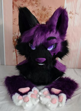 Fursuit Long haired Dog Fox Mascot Party Halloween Fur Cosplay head claws 
