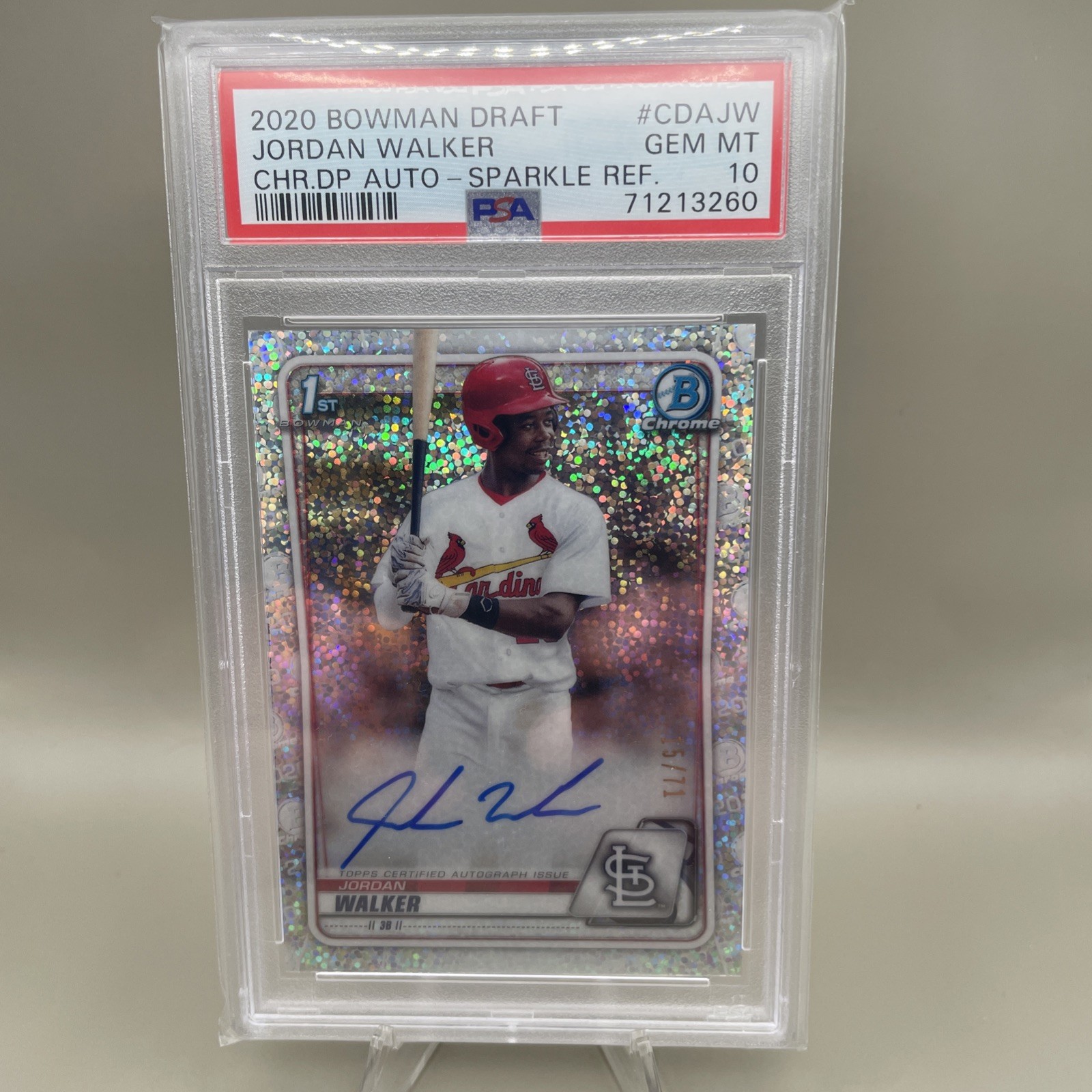 2020 Bowman Draft Jordan Walker Chrome Auto Sparkle Refractor #/71 PSA 10