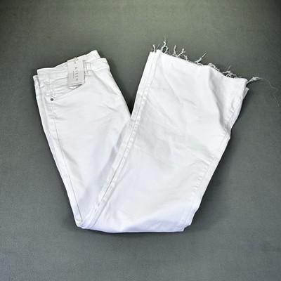 Risen Women s Jeans 1XL White Bell Bottom Flared High Rise Raw Hems