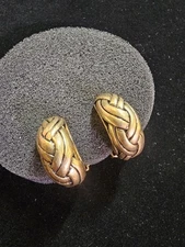 Lia Sophia Half Hoop Earrings Clip On  Gold Tone Basket Weave Design