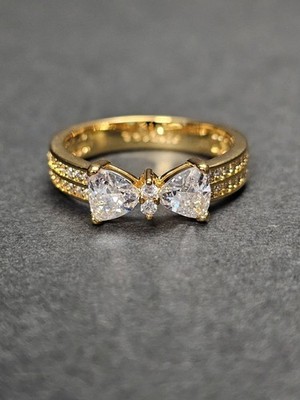 Pandora Sparkling Gold Bow Double-Row Pavé Ring  Size 6.5 163615C01
