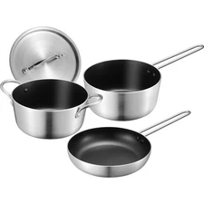 Saucepan, saucepot, frying pan, lid, 4-piece set, gas, induction compatible